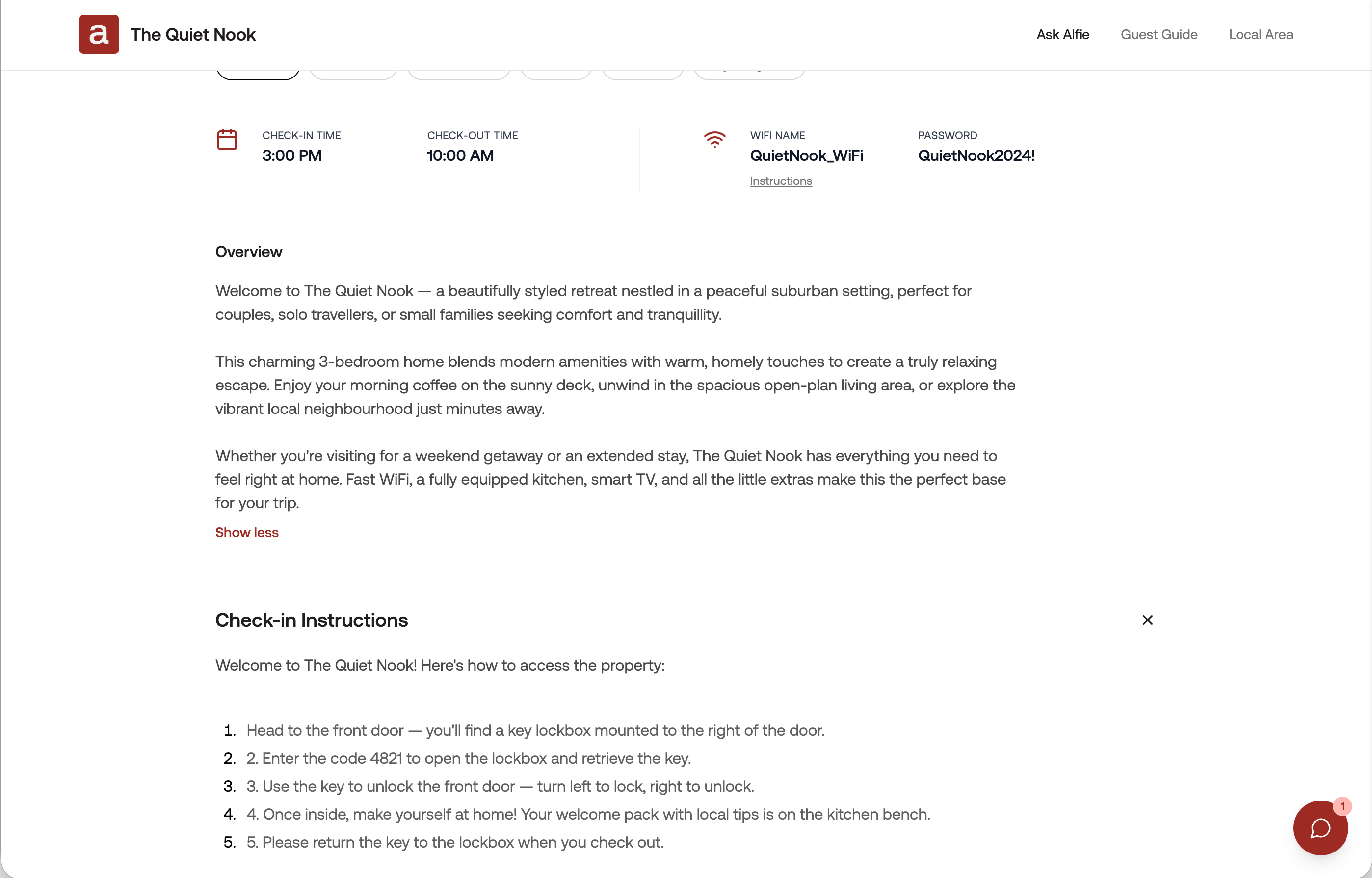 Alfie guest guide — what guests see